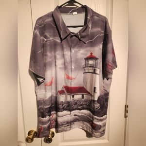 Mens 100% polyester lighthouse buttoned down short sleeve 2XL
